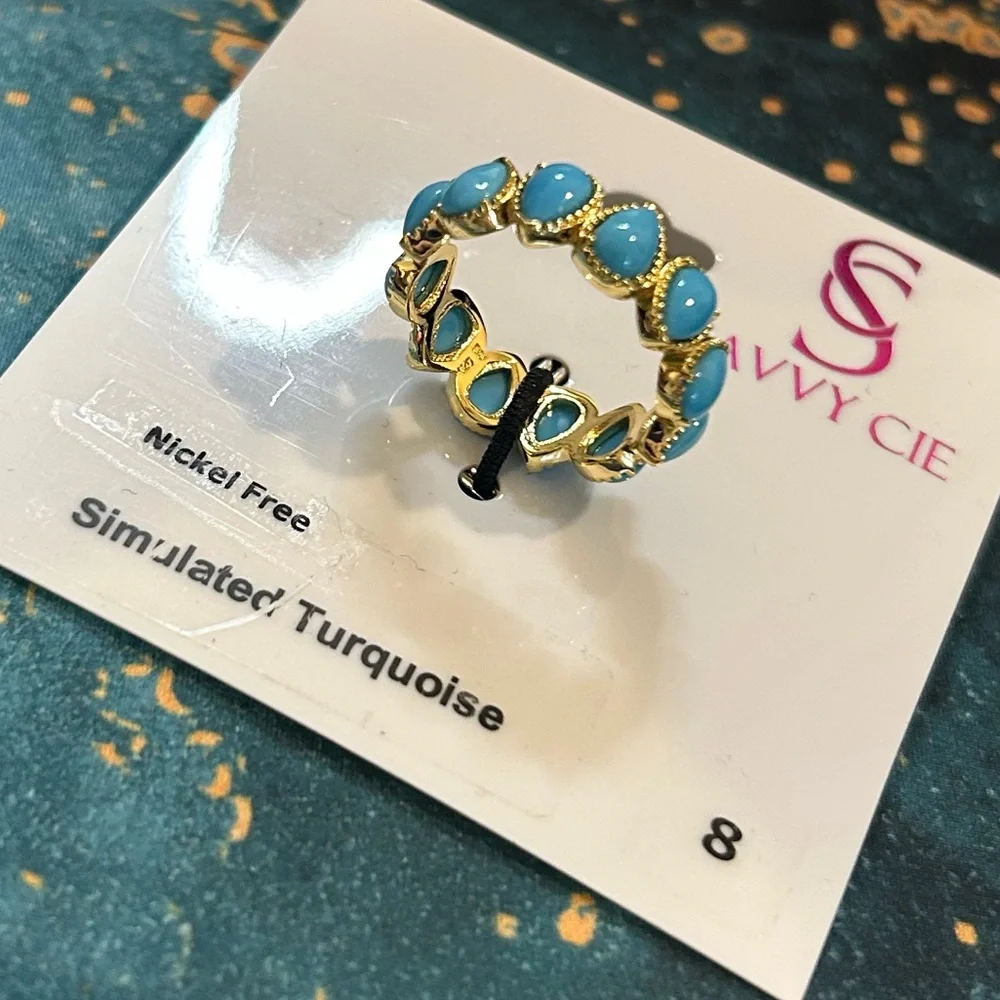 NWT Savvy Cie Jewels Simulated Turquoise Eternity Ring